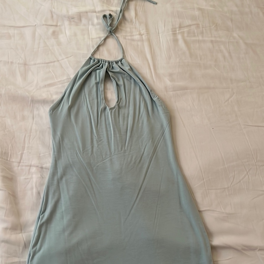 Sage halter mini dress